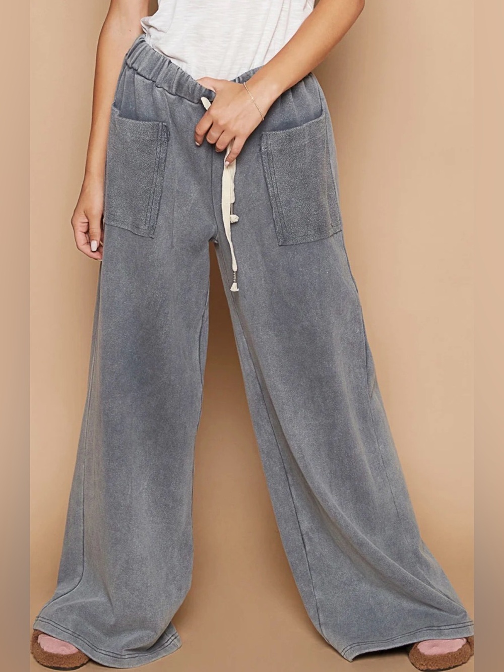 New POL Wide-Leg Sweatpants ~ Mineral Wash Blue Gray